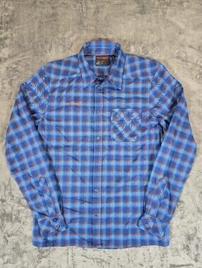Mammut Blue Flannel Plaid Button Up Shirt Size Small Hiking Outdoor